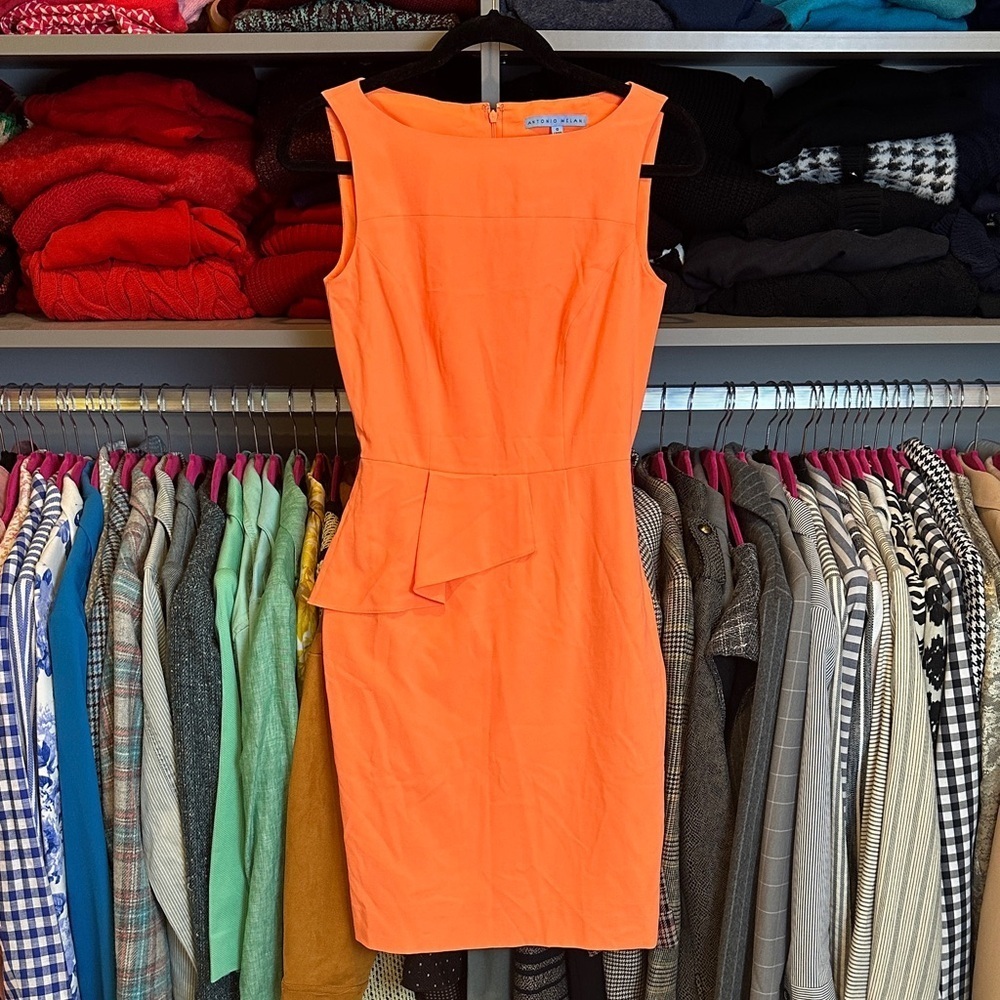 Antonio Melani fluorescent orange sleeveless back zipper midi dress size 0